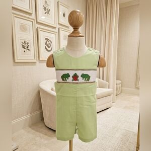 Mom & Me Toddler Boy Green & White Gingham Smocked Jon Jon Frogs Hearts 🐸💚